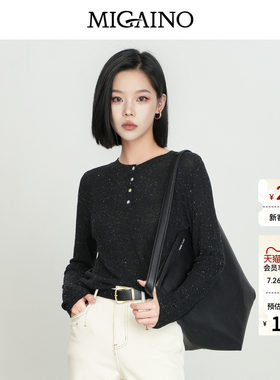 Migaino曼娅奴女装春秋季新款气质感薄款黑色长袖打底针织衫上衣