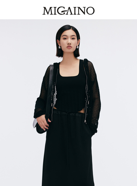 【商场同款】Migaino曼娅奴2025新款黑色镂空外套上衣女MP12JK261