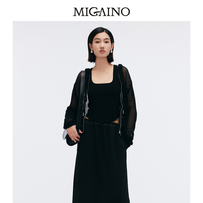 【商场同款】Migaino曼娅奴2025新款黑色镂空外套上衣女MP12JK261