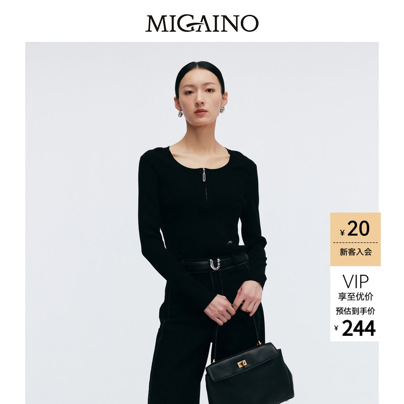 Migaino曼娅奴女装春季新款简约休闲感打底针织衫MP12KW210