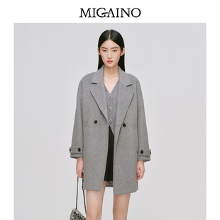Migaino曼娅奴女装冬季新款英伦风大廓型商务休闲毛呢大衣