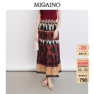 Migaino曼娅奴女装2026年夏季新款复古风高腰印花半身裙MQ22EB015