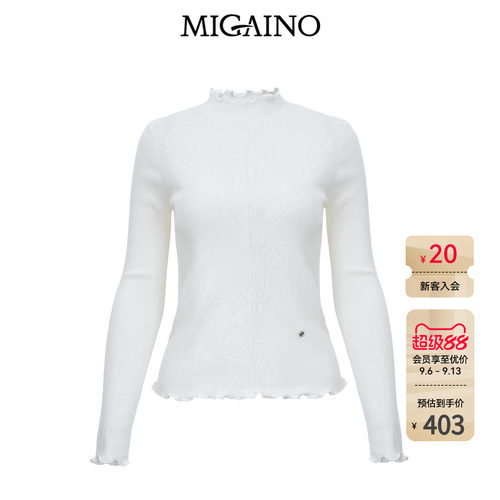 Migaino曼娅奴女装秋冬新款简约休闲花边领纯羊毛针织衫MP42WH234