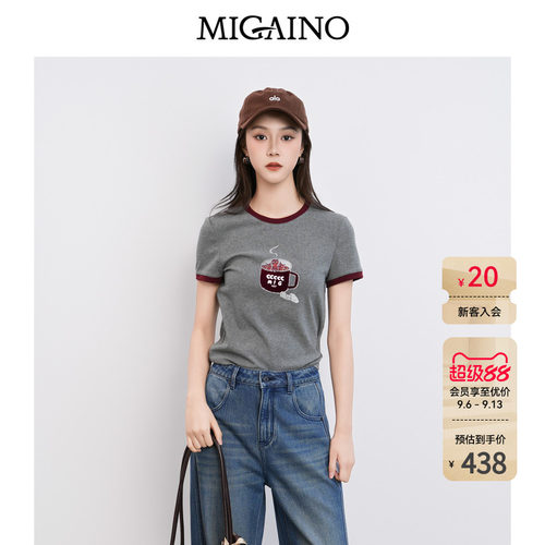 Migaino曼娅奴女装2026年夏季新款圆领卡通拼色正肩T恤MQ22RA014