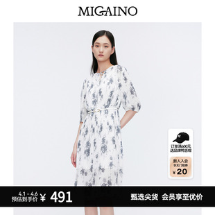 Migaino曼娅奴女装 设计感印花百褶连衣裙MO22DB109 商场同款