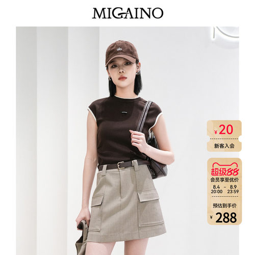 Migaino曼娅奴女装春季新款休闲风圆领拼接套头针织衫MQ12KW245