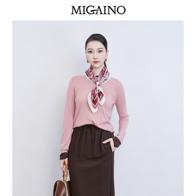Migaino曼娅奴女装春季新款优雅简约粉色拼接假两件毛衫MQ12WH243