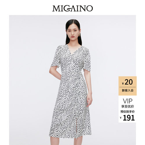 Migaino曼娅奴女装夏季新款V领收腰气质感连衣裙MO22DA020