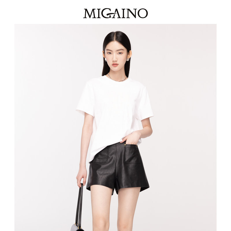 Migaino曼娅奴女装早秋新款简约纯色oversize宽松版T恤