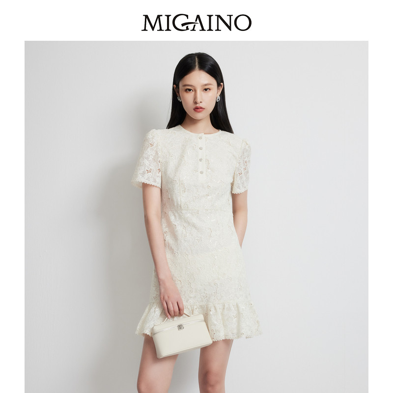 Migaino曼娅奴女装2025夏季新款优雅法式时尚气质蕾丝连衣裙