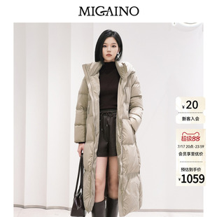 【鹅绒】Migaino曼娅奴女装冬新款时尚通勤中长款加厚连帽羽绒服
