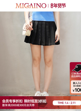 Migaino曼娅奴女装夏季新款高腰百褶短款黑色半身裙MO22EA067