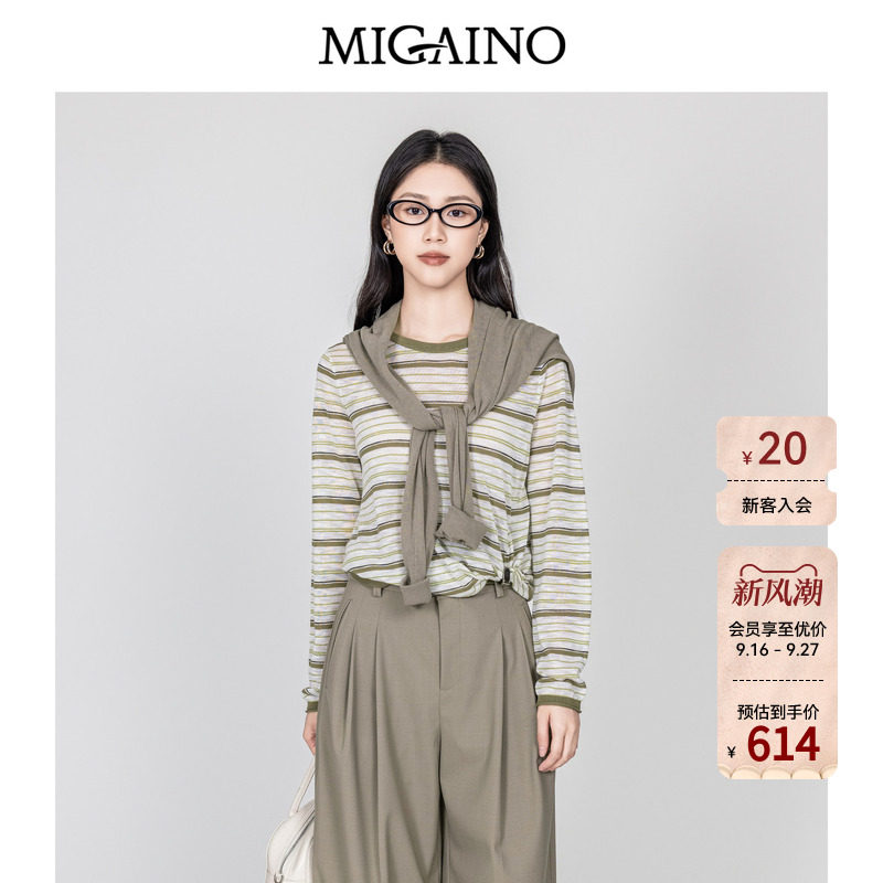 Migaino曼娅奴女装2026年秋季新款减龄休闲条纹针织衫MQ32KW252图片