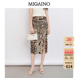 Migaino曼娅奴女装2026年夏季新款显瘦包臀印花半身裙MQ22EB030