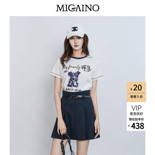 Migaino曼娅奴女装2026夏季新款显瘦可爱卡通刺绣T恤MQ22RA024
