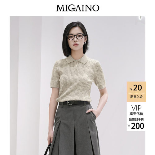 Migaino曼娅奴女装春夏新款修身显瘦T恤休闲上衣POLO领短袖针织衫