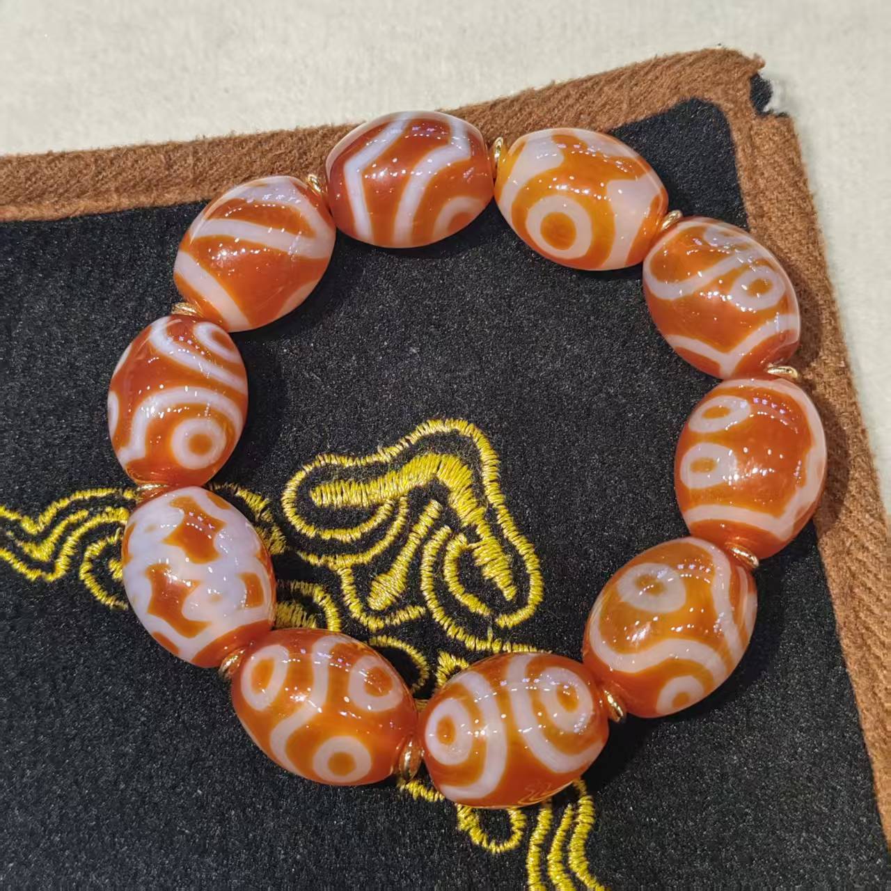 优质高级品种台湾工艺光面大号红肉白线天珠手链多宝图腾达洛手串