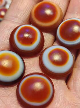 优选正圆眼睛天原玛瑙红色圆形羊板珠裸石戒面21x9mm平底无孔