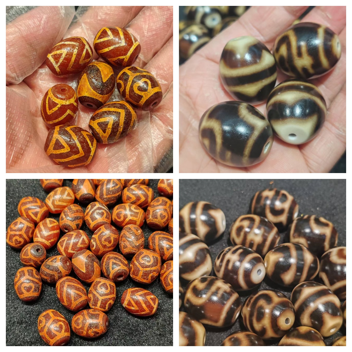 20颗/包 红肉/黑金达洛玛瑙天珠虎牙龟甲金刚水纹等散珠配珠批发