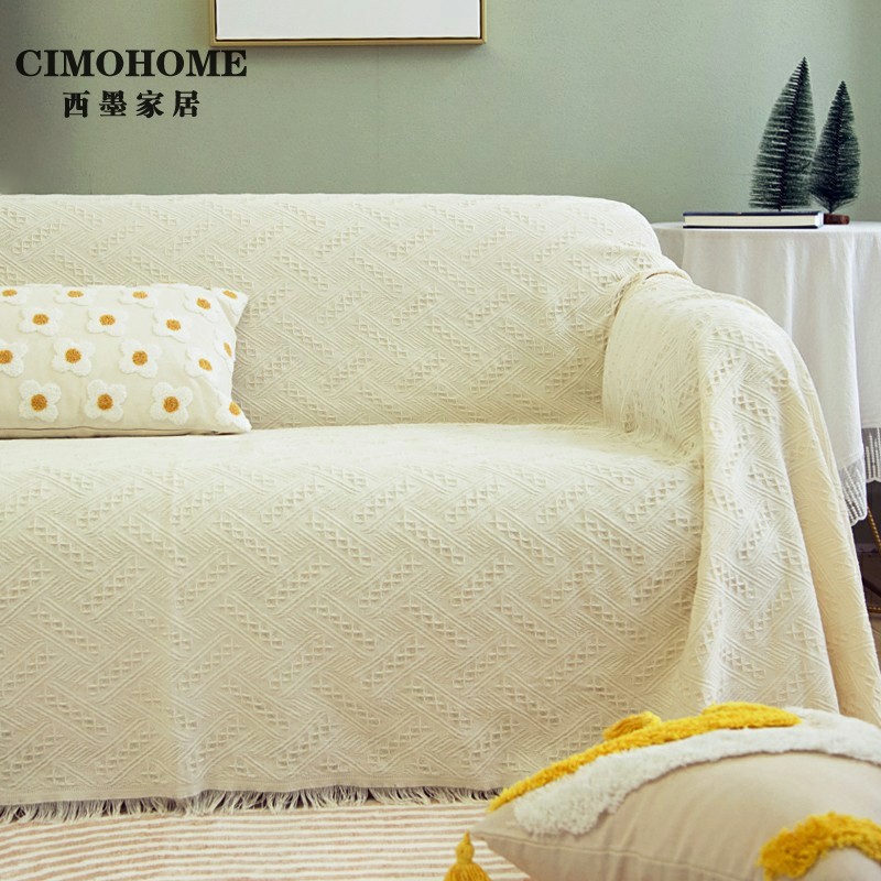 CIMO四季通用沙发巾高级感全盖布毯子法式覆古纯棉麻沙发套罩坐垫