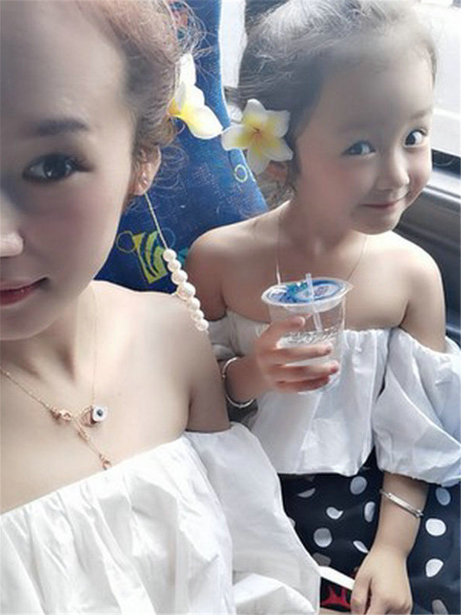 친자 모녀복 한식 여아복 오프숄더 탑과 도트 나인포인트 팬츠 여름옷 신대외 무역 아동복