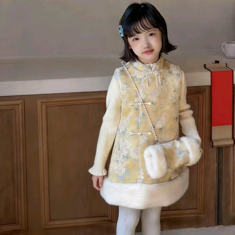 女童旗袍连衣裙冬装新款儿童中国风拜年服棉衣宝宝新年汉服公主裙