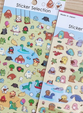 蘑菇屯 日本进口 gaia圆圆的小动物小人贴纸 可爱恐龙手帐装饰