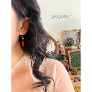 暴躁怪阿姨 荒野女巫红色水滴耳环无耳洞耳夹哈尔的移动城堡耳饰