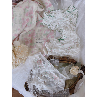 少女内裤 3款 牛奶丝夏季 复古油画碎花波浪卷边系列 入