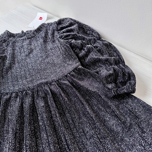 女童设计感长袖 春秋闪亮黑色针织裙 出口荷兰童装 连衣裙 10岁