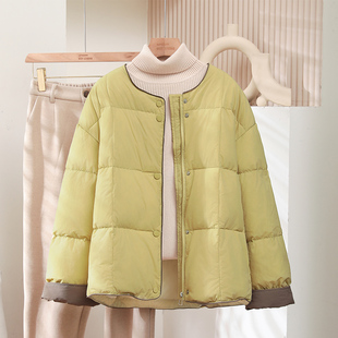 秋冬新款羽绒服女韩版宽松小个子圆领短款白鸭绒时尚潮流简约外套