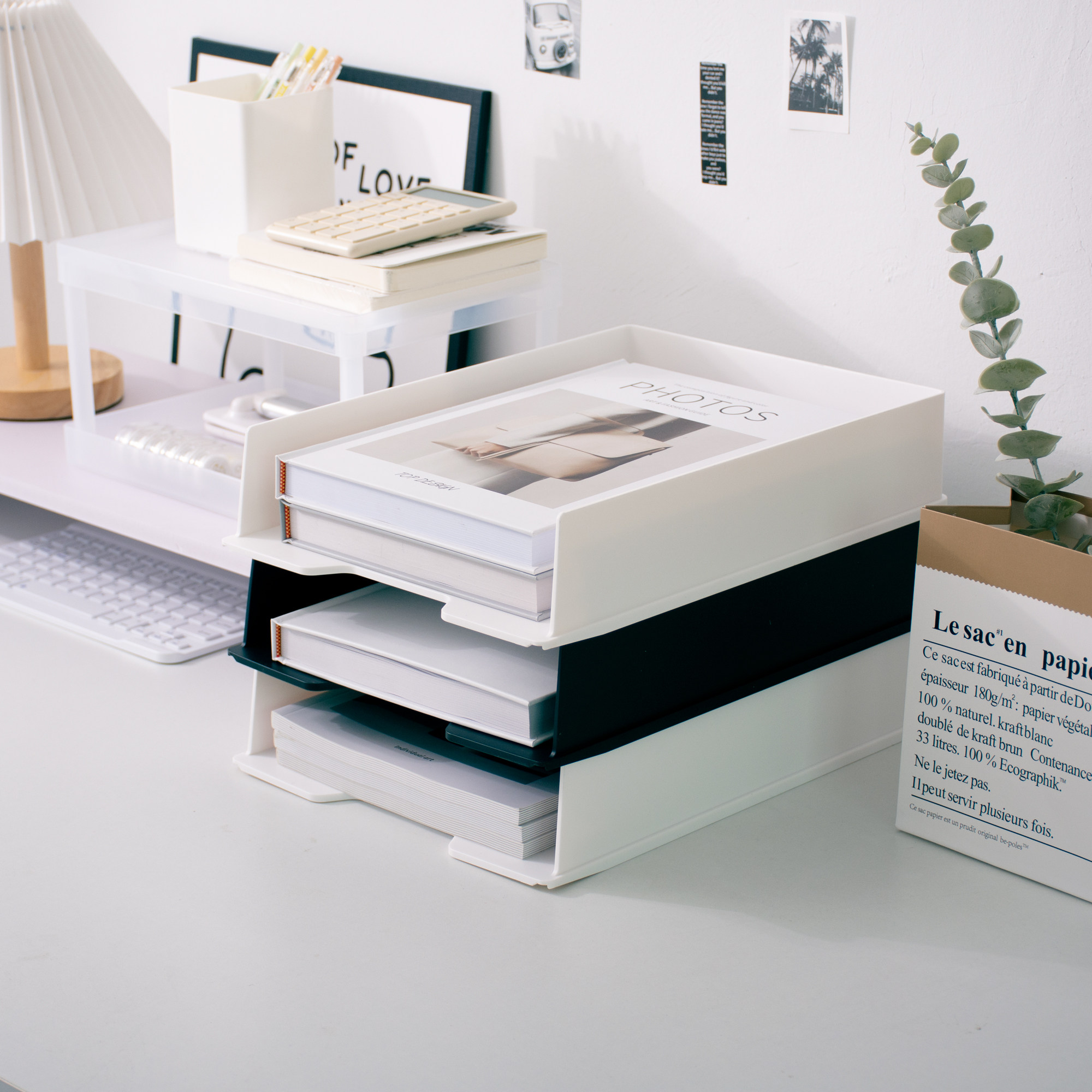 데스크탑 파일 랙 A4 인쇄 용지 보관 상자 쉽게 변형되지 않는 PP 소재 다층 중첩 분류 보관 상자