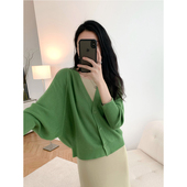 针织衫 外套女外搭开衫 chic毛衣V领长袖 早秋蝙蝠袖 2020新短款 复古V