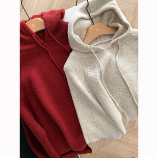 糯糯叽叽 厚实连帽毛衣25秋冬雪花绒休闲宽松针织衫套头休闲上衣