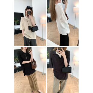 天丝亚麻翻领套头26春夏新品 针织衫 上衣 Polo领短袖 时髦老钱廓形