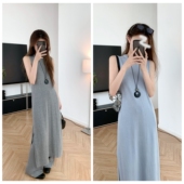 利落侧开叉 高级百搭无袖 连衣裙羊毛混纺秋冬针织背心裙直筒显瘦