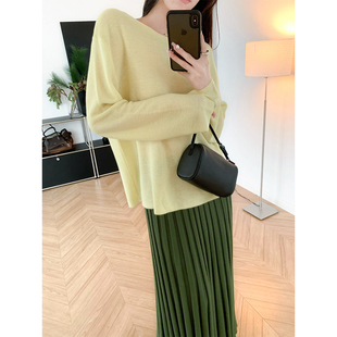 型绝了 简约慵懒罩衫 一字领 针织衫 25春夏宽松上衣 天爽亚麻长袖 版