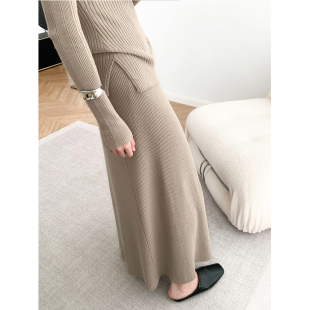 慵懒包容 秋冬羊毛混纺大摆半身裙A字松紧腰毛衣裙长裙百搭显瘦