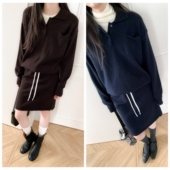 毛衣上衣 美式 Polo领长袖 重磅小驼绒 抽绳半裙秋冬两件套女 时髦