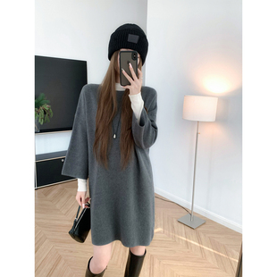 毛衣连衣裙秋冬时髦落肩针织裙打底 宽松中长款 洋气大廓形 八分袖
