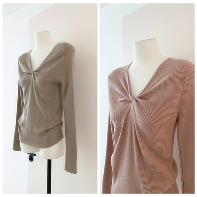 气质V领打结长袖针织衫秋冬