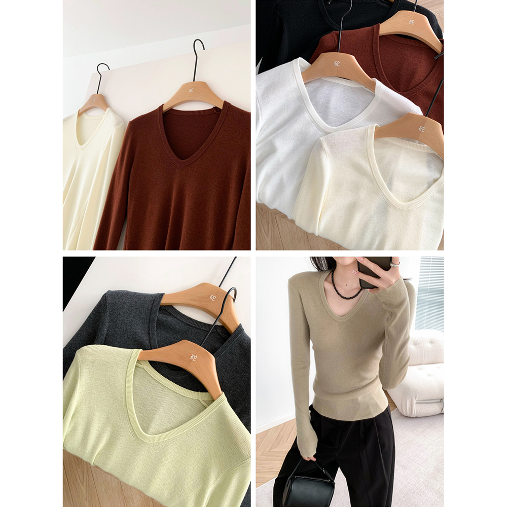 羊毛混纺U领修身针织衫