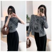 小众提花短袖 两件套 圆领针织衫 单排扣开衫 有趣 秋冬套装 线条