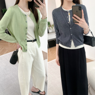 常青单品/早春羊毛针织衫开衫薄外搭女装圆领单排扣上衣短款通勤