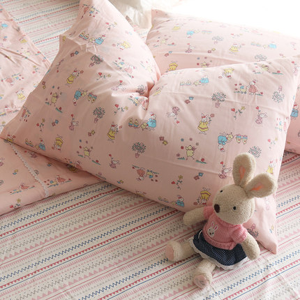 兔子幼儿园 卡通女生粉色系  纯全棉 宿舍单套件被套床单床笠枕套