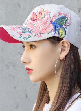 帽子女春秋百搭鸭舌帽2023新款民族风刺绣黑色遮阳帽棒球帽脑花帽
