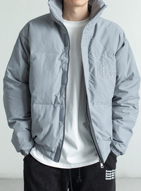 写意冬季新款国潮复古立领无帽90白鸭绒男外套加厚休闲字母羽绒服