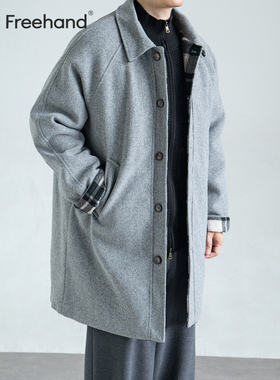 LFH写意 中长款重磅呢料夹棉棉衣男秋冬复古格子拼接休闲毛呢大衣