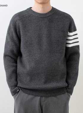 LFH写意 日系复古秋冬撞色条纹毛衣男装元宝针抗起球休闲针织衫男