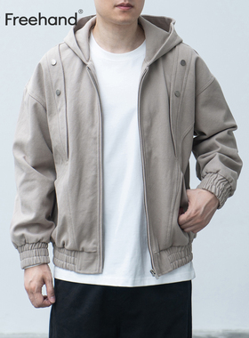 LFH写意 巴恩风超重磅粗帆布水洗做旧男夹克秋季新款连帽防风外套